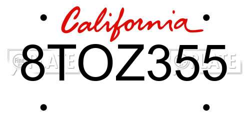 8TOZ355 California License Plate
