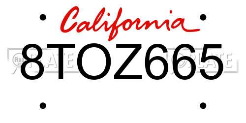8TOZ665 California License Plate
