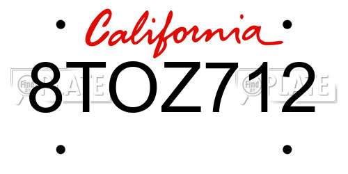 8TOZ712 California License Plate