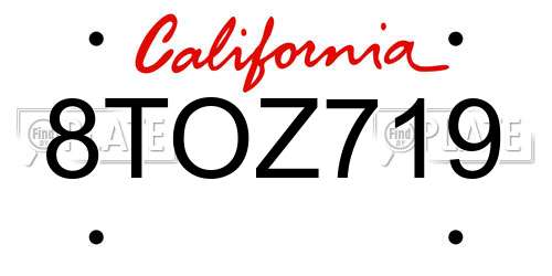 8TOZ719 California License Plate