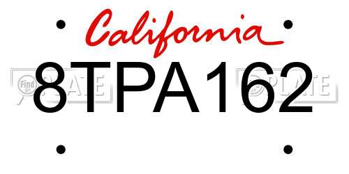 8TPA162 California License Plate