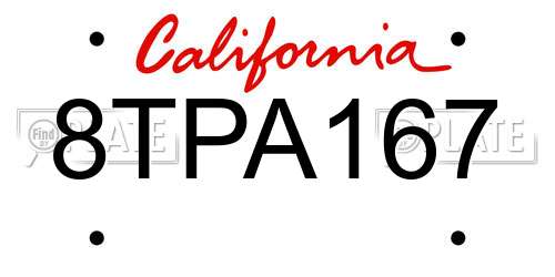 8TPA167 California License Plate