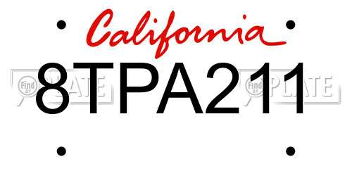8TPA211 California License Plate