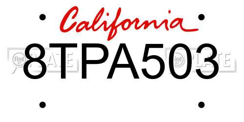 8TPA503 California License Plate