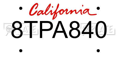 8TPA840 California License Plate