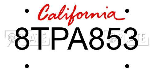 8TPA853 California License Plate