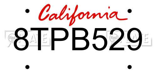 8TPB529 California License Plate
