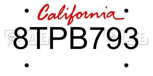 8TPB793 California License Plate
