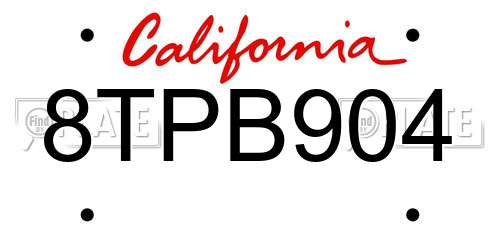 8TPB904 California License Plate