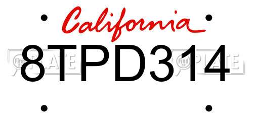 8TPD314 California License Plate