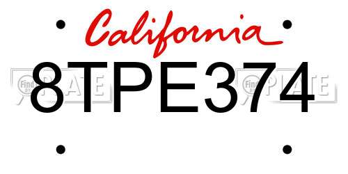 8TPE374 California License Plate