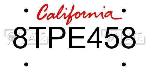 8TPE458 California License Plate
