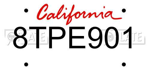 8TPE901 California License Plate