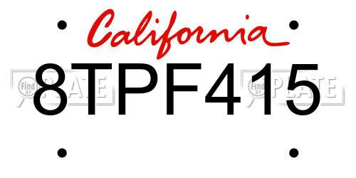 8TPF415 California License Plate