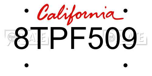 8TPF509 California License Plate