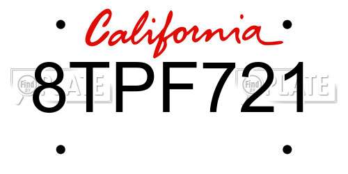8TPF721 California License Plate