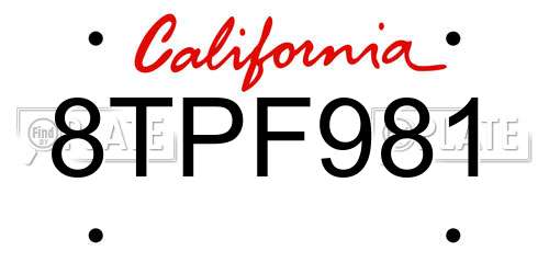 8TPF981 California License Plate