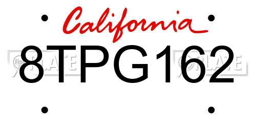 8TPG162 California License Plate