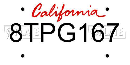 8TPG167 California License Plate