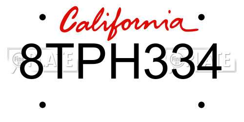 8TPH334 California License Plate