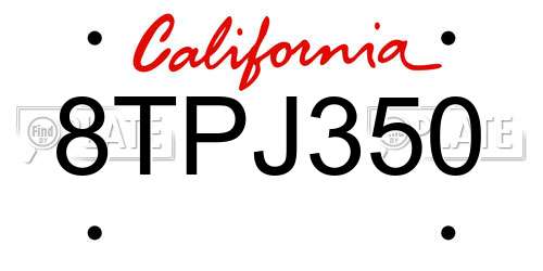 8TPJ350 California License Plate