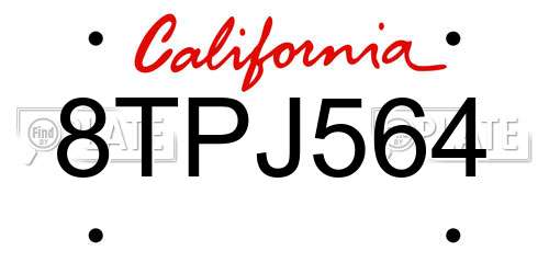 8TPJ564 California License Plate