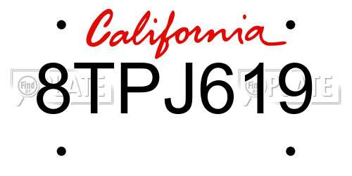 8TPJ619 California License Plate