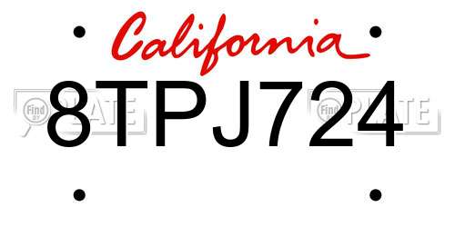 8TPJ724 California License Plate