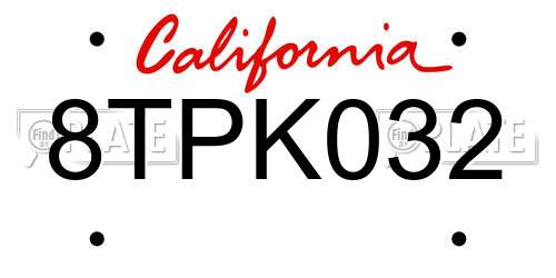 8TPK032 California License Plate