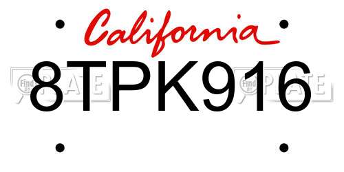 8TPK916 California License Plate