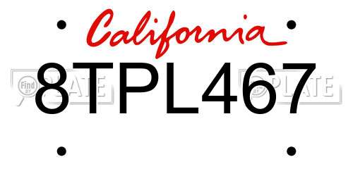 8TPL467 California License Plate