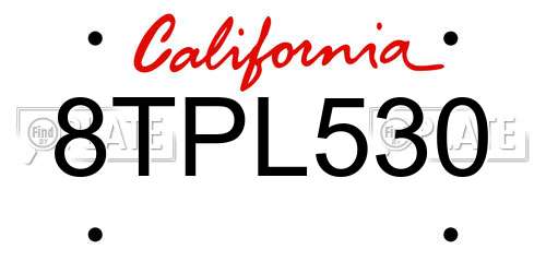 8TPL530 California License Plate