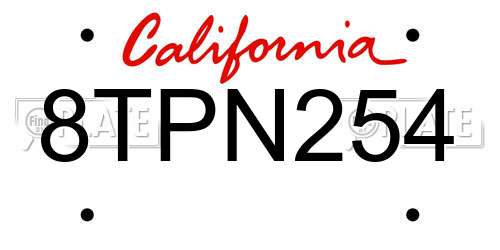 8TPN254 California License Plate