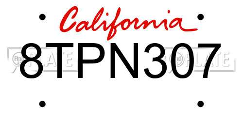 8TPN307 California License Plate