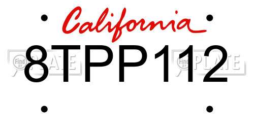 8TPP112 California License Plate