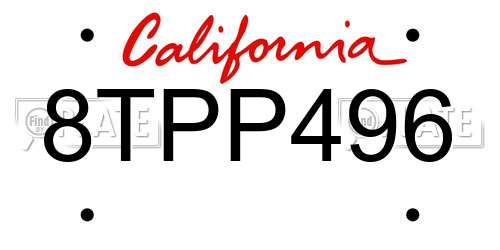 8TPP496 California License Plate
