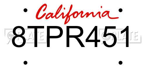 8TPR451 California License Plate