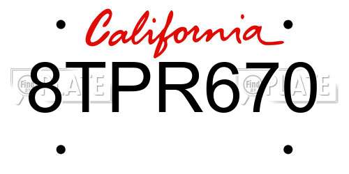 8TPR670 California License Plate