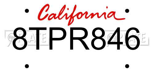 8TPR846 California License Plate