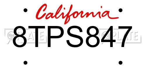 8TPS847 California License Plate