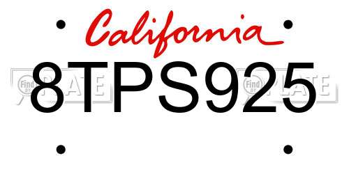 8TPS925 California License Plate