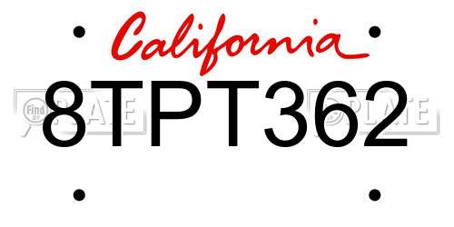 8TPT362 California License Plate