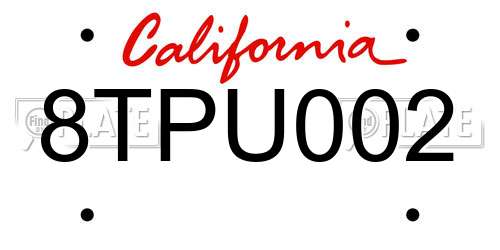 8TPU002 California License Plate