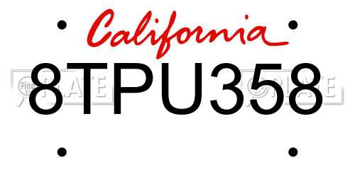 8TPU358 California License Plate
