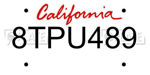 8TPU489 California License Plate