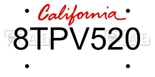 8TPV520 California License Plate