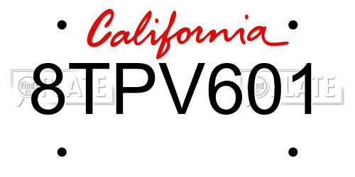 8TPV601 California License Plate