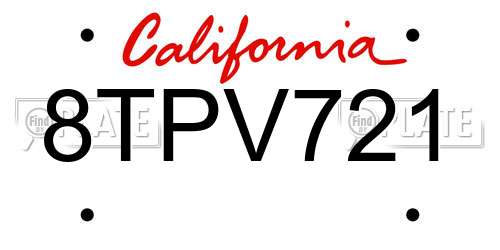 8TPV721 California License Plate
