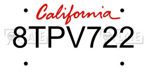 8TPV722 California License Plate