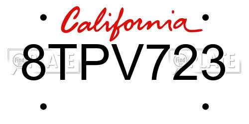 8TPV723 California License Plate